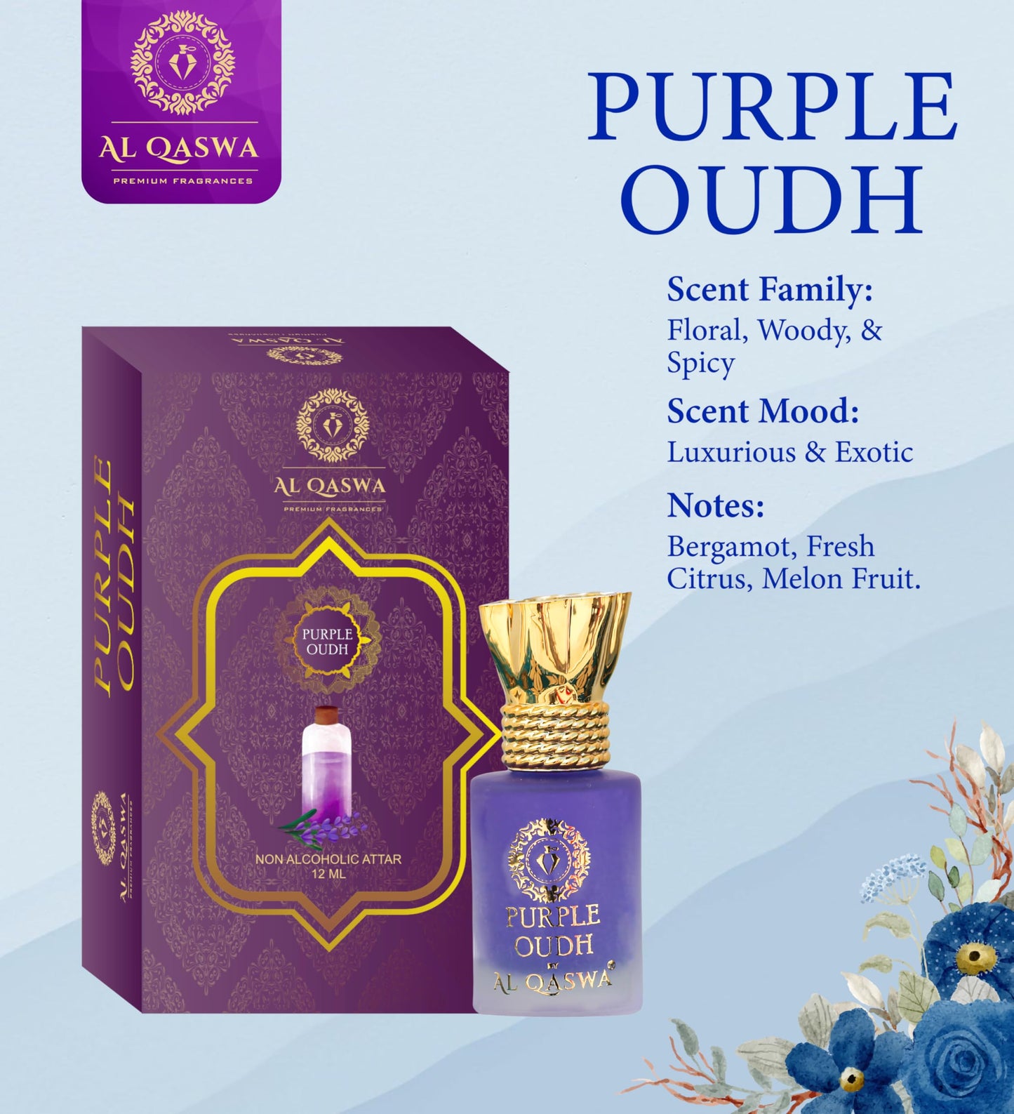 Purple Oudh | Al Qaswa | 12ML | LONG-LASTING | ALCOHOL-FREE